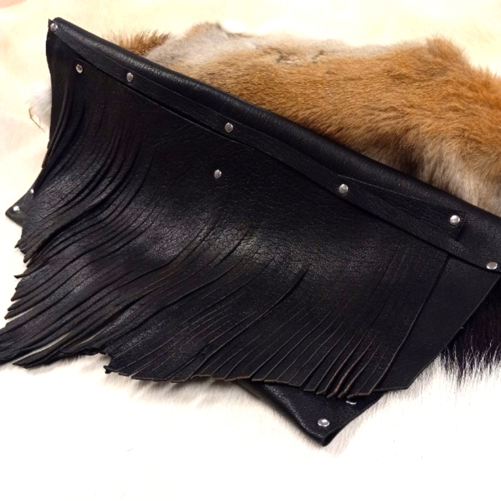 Stylish Black Leather Clutch Bag w/ Tassel Detail Handcrafted by J.Monique